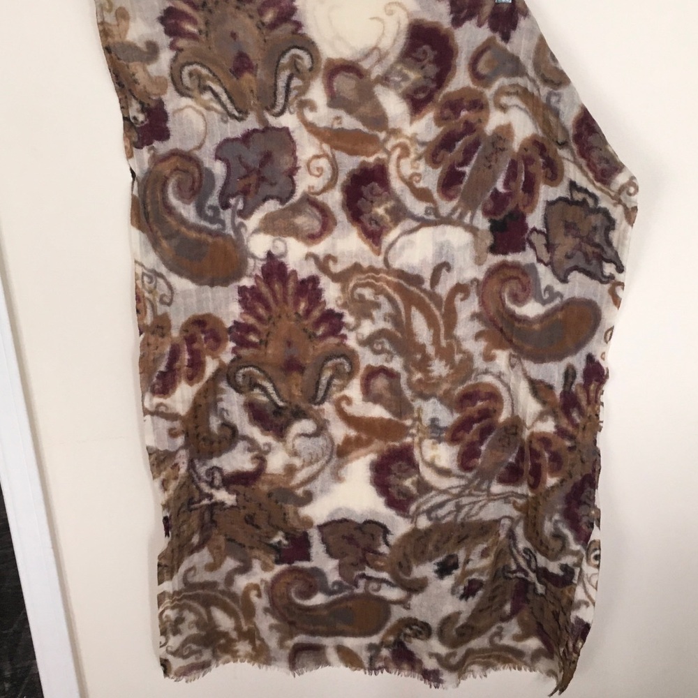Boho Paisley Scarf in Cream, Brown & Burgundy